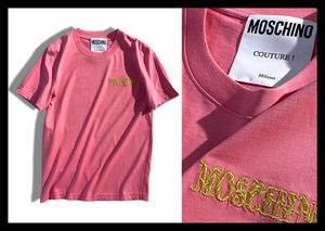 定価3.1万 MOSCHINO モスキーノ 鮮やかなカラーリングが映えるブランドロゴ刺繍入りクルーネックTシャツ ロゴT 半袖 40