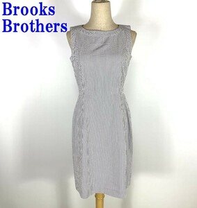 ブルックスブラザーズ ひざ丈ワンピース 綿 ストライプ 青Brooks Brothers ノースリーブ コットン ブルー 水色 ０ C478