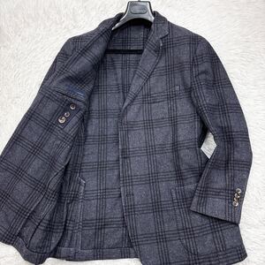 【極美品!!!希少XXXXXLサイズ!!!】LARDINI ラルディーニ テーラードジャケット ウール チェック柄 ネイビー メンズ サイズ58 替えボタン付