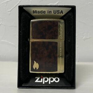 ●118 ジッポ Zippo オイルライター ライター GD/BW デザインA ブラウン マーブル 箱・説付