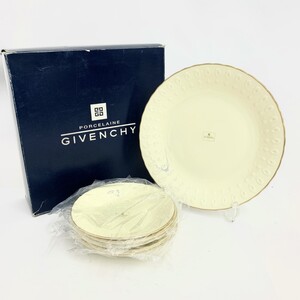 未使用品◆GIVENCHY ジバンシィ プレートセット パーティセット◆大皿1枚小皿5枚 箱付 金彩 4Gロゴ ヤマカ製 洋食器