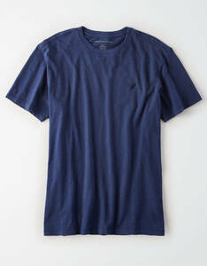 送料無料 新品 AE AMERICAN EAGLE アメリカンイーグル ワンポイントロゴクルーネックスラブTシャツ Tシャツ ネイビー ロゴ スラブ S