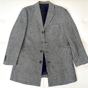 ハリスツイード パパス ウールチェスターコート ハーフコート 千鳥格子柄 48 M ハウンドトゥース Papas Harris Tweed 日本製 ヴィンテージ