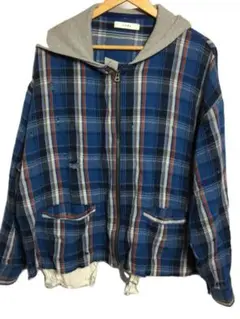 JieDa ジエダ 23SS DAMAGE FLANNEL HOOD SHIRT