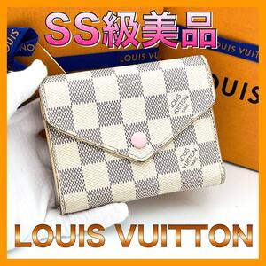 ☆美品☆Louis Vuitton ルイヴィトン 三つ折り財布 ダミエアズール ポルトフォイユヴィクトリーヌ ローズバレリーヌ 白 レディース N64022