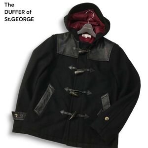 The DUFFER of St.GEORGE ダファー 秋冬★ 牛革 レザー切替 メルトン ウール ダッフルコート Sz.L メンズ 黒 日本製　I4T04055_C#N