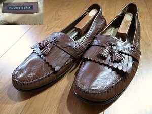 美品 FLORSHEIM フローシャイム 革靴 キルト タッセル ローファー レザーシューズ 茶 16D 約34㎝