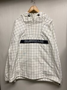 【Supreme シュプリーム】 19AW Heavy Nylon Anorak ヘビー ナイロン ロゴ チェック アノラックパーカー L ホワイト ストリート 2411oki k