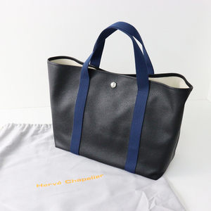 極美品 エルベシャプリエ Herve Chapelier 615G リュクスライン スクエアトートL/ブラック ノワール×ネイビー バッグ【2400014101973】