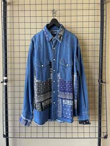 SAMPLE【Wrangler/ラングラー】Bandanna Remake Denim Shirt 127MW WESTERN SHIRTS バンダナ リメイク デニムシャツ ウエスタンシャツ