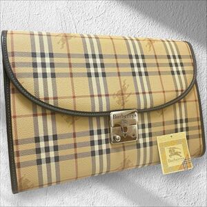 ●入手困難/極美品/A4 BURBERRY バーバリー メンズ クラッチバッグ セカンド ビジネス ノバチェック ホースロゴ ゴールド金具 レザー 革 