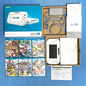 〈箱取説付属・動作確認済み〉ニンテンドー WiiU ホワイト 本体 8GB スーパーマリオ3Dワールド ファミコンリミックス1+2 マリオパーティ10