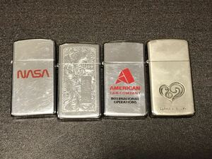 1円〜激安スタート ZIPPO ジッポー スリムzippoライター NASA AMERICAN CAN COMPANY SPIRAL+HEART 着火未確認 完全未確認 まとめセット