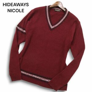 HIDEAWAYS NICOLE ハイダウェイ ニコル 秋冬 ライン★ Vネック リブ チルデン ニット セーター Sz.50　メンズ　C4T08883_A#K