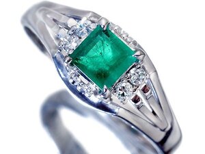 1円～【ジュエリー極】鮮やかエメラルドグリーン！良質天然エメラルド0.26ct＆ダイヤモンド0.05ct 高級Pt900リング w4780iz【送料無料】