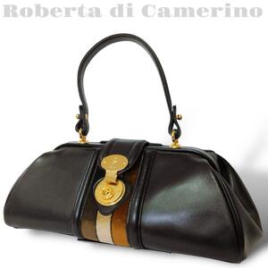 美品 ロベルタディカメリーノ Roberta di Camerino バゴンギ ハンドバッグ レザー ベロア カード付 ダークブラウン