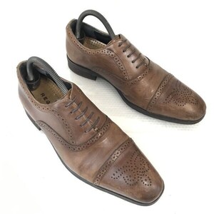 リーガル/REGAL☆本革/セミブローグ/ストレートチップ【25.0/茶/BROWN】ビジネス/dress shoes○bF-114