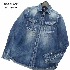 SWG BLACK PLATINUM スワッガーブラックプラチナム 通年 長袖 USED加工★ デニム CPO ワーク シャツ Sz.M　メンズ 日本製　C4T03019_4#C