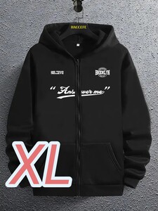 【暖軽パーカー】新品◎黒 ★XLサイズ《answer me》★軽い裏フリース●ゆったりサイズ■前開きZIPパーカー