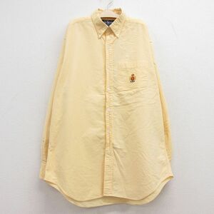 古着 ラルフローレン 長袖 ブランド シャツ キッズ ボーイズ 子供服 90s ワンポイントロゴ オックスフォード コットン ボタンダウン 黄