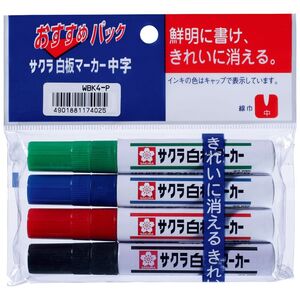 （まとめ買い）サクラクレパス 白板マーカー ホワイトボードマーカー 中字 4色セット WBK4-P 〔×10〕