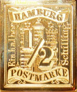 8 ドイツ ハンブルク 1/2シリング 城 紋章 記念切手 コレクション 国際郵便 限定版 純金張り 24KTゴールド 純銀製 メダル コイン プレート