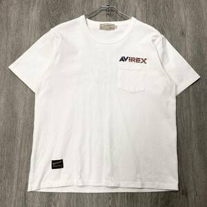 AVIREX(アヴィレックス)半袖Tシャツ 刺繍ロゴ 胸ポケット メンズL ホワイト