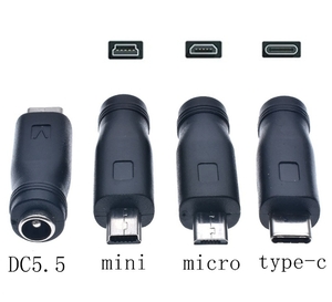 3種セット DC - USB Type-C Mini Micro 変換 アダプター プラグ ジャック コネクター 5.5mm×2.1mm タイプC ミニ マイクロ,