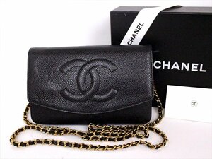 CHANEL【シャネル】チェーンウォレット キャビアスキン☆ブラック×ゴールド金具☆ココマーク☆箱付き☆ロゴ☆