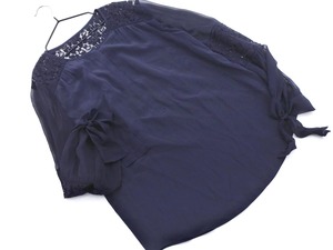 ネコポスOK rebecca taylor レベッカテイラー 切替 シフォン レース ブラウス シャツ size4/紺 ◇■ ☆ elb6 レディース