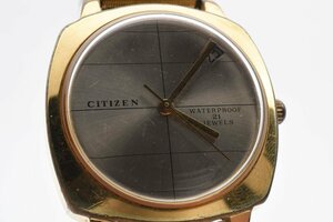 稼働品 シチズン ラウンド デイト ゴールド 手巻き メンズ 腕時計 CITIZEN