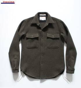 【 DENIME ドゥニーム 】CPO 長袖 ウールシャツ SMALL D13AW 1103-035 日本製 起毛 アンカーボタン オリーブ カーキ