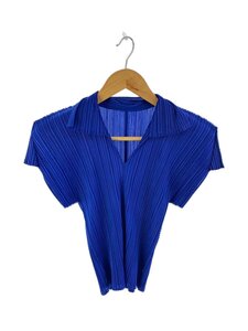 PLEATS PLEASE ISSEY MIYAKE◆半袖カットソー/3/ポリエステル/BLU/無地/PP31-JK224//