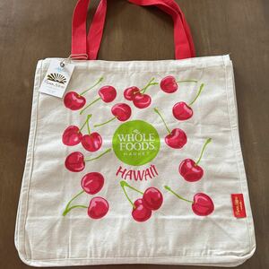 アメリカ ハワイ WHOLE FOODS ホールフーズ マーケット エコバッグ チェリー トートバッグ キャンバスバック 手提げ袋 新品 タグ付き ①