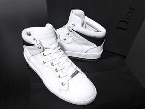 試し履き程度 ディオールオム 41.5 DIOR HOMME ハイカット レザースニーカー オフホワイト 箱付 9745