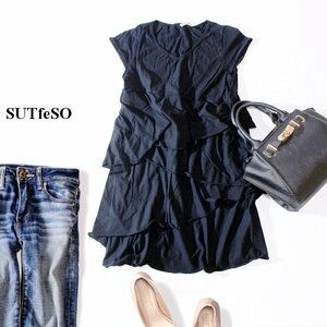 ☆☆ 美品 SUTfeSO スチェッソ ☆☆ 可愛い段フリル ストレッチ チュニック 40号 L 春 夏 23E07