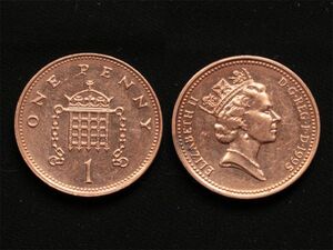 【イギリス】 1995年 ペニー スチール貨 エリザベス２世 落し格子 Penny