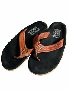 ●●MADE IN HAWAII ハワイ製 ISLAND SLIPPER アイランドスリッパ レザービーサン トングサンダル サイズ9/27 黒x茶●●