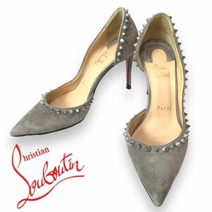 o263 Christian Louboutin クリスチャン ルブタン スエード レザー パンプス スタッズ グレー ハイヒール 35 イタリア製 正規品