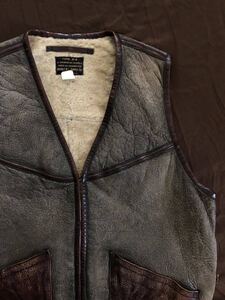 【傑作】極美品 RRL SHEARING LEATHER MUTON VEST ダブルアールエル ムートン シアリング レザー ベスト M