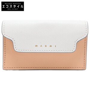 新品同様 MARNI マルニ PFMOT05U21 LV520 Z539G サフィアーノレザー ビジネス カードケース LILY WHITE/PALE PEACH/CHINA RED