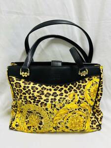 1円スタート【良好品】GIANI VERSACE ジャンニ ヴェルサーチ レザー PVC トートバッグ