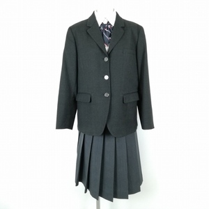 1円 ブレザー スカート リボン 上下4点セット 大きいサイズ カンコー 冬物 女子 学生服 高知丸の内高校 グレー 制服 中古 ランクB EY8287