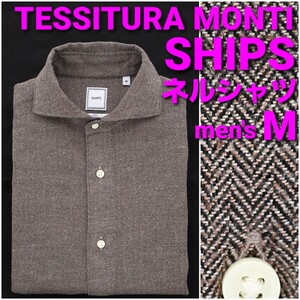 SHIPS ネルシャツ メンズM TESSITURA MONTI ヘリンボーン ワイドカラー