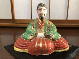 【土人形】時代物　大型天神人形　　菅公　『菅原道真』　幅25.4ｃｍ　伝統工芸品/郷土玩具/縁起もの　Ｉ1228Ｅ