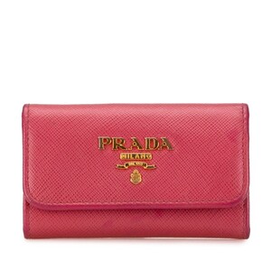 中古 プラダ 6連キーケース 1PG222 サフィアーノ レザー ABランク ピンク レディース PRADA【送料無料】【三田店】