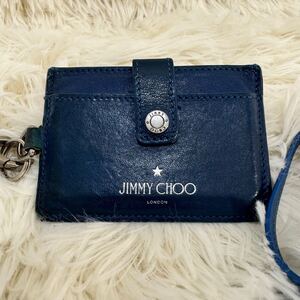 JIMMY CHOO フロントフラップ ストラップ付レザーカードホルダー