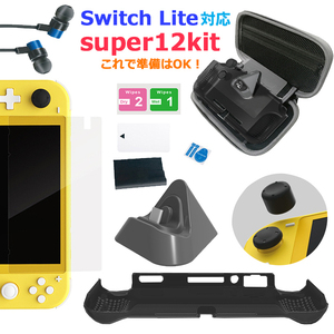 任天堂 Switch Lite アクセサリー 9点セット 収納ケース 充電スタンド フィルム 保護カバー イヤホン 209-21