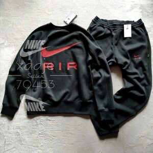 新品 正規品 NIKE AIR ナイキ エア 上下セット スウェット トレーナー パンツ セットアップ 黒 ブラック 赤 レッド ゆるめ 裏起毛 XL