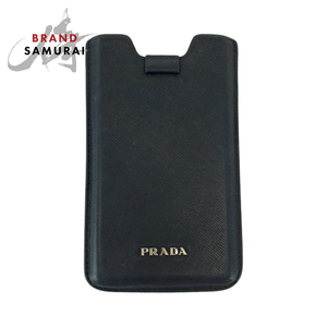 美品 PRADA プラダ サフィアーノ ブラック 黒 シルバー金具 レザー スマホケース 携帯ケース レディース 409108